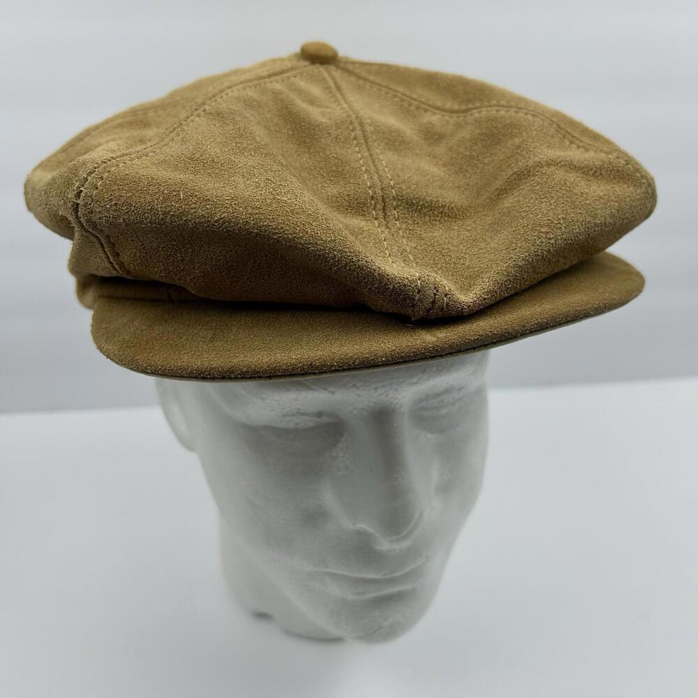 Vintage Astro Cap Tan Suede Newsboy Gatsby Driving Cap Adjustable Made USA